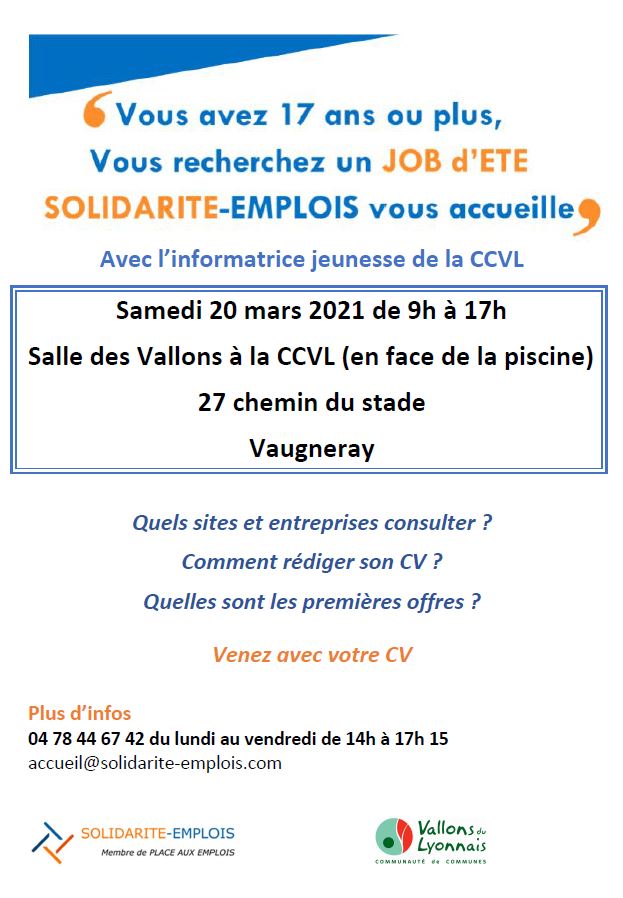 Journée informations job d'été pour les 17 ans ou plus le samedi 20 mars 2021