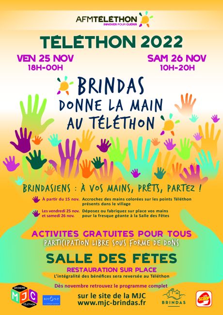 Téléthon 2022 - Brindas donne la main au Téléthon les 25 et 26 novembre 2022