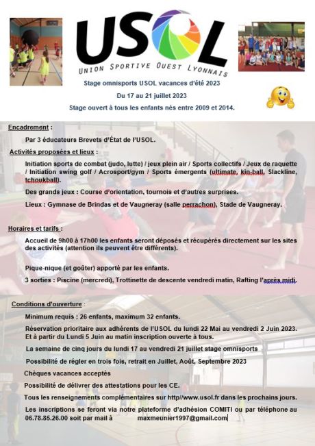 Stage omnisports d'été du 17 au 21 juillet 2023