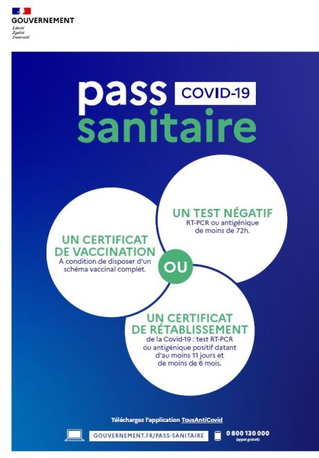 Rappel pass sanitaire requis pour nos activités