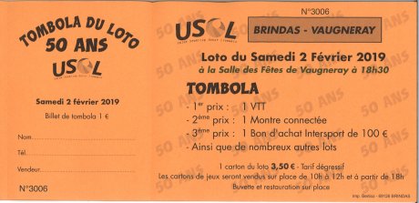 Loto des 50 ans de l'USOL à la salle des fêtes de Vaugneray
