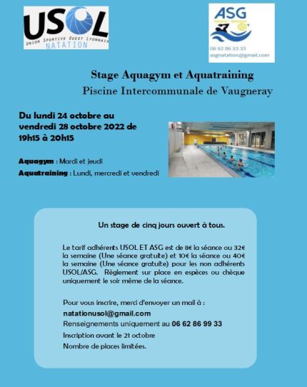 Stage Aquatraining -Aquagym Octobre 2022