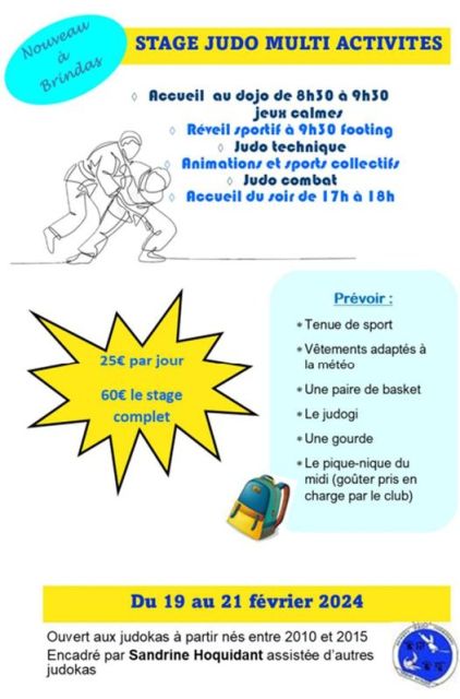 Stage de Judo pour les vacances de Février ! Ouvert aux Judokas