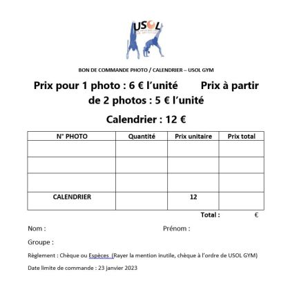 Bon de commande calendrier