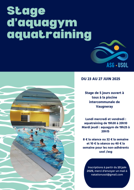 Stage d'aquagym aquatraining juin 2025