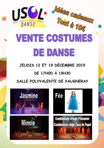 Vente costumes de danse jeudis 12 et 19 décembre 2019 17h-19h30 Salle polyvalente Vaugneray