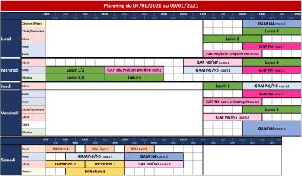 Reprise des cours pour les mineurs - Planning adapté pour la semaine du 04 au 16 janvier 2021