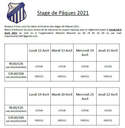 Stage de Foot vacances Pâques 2021