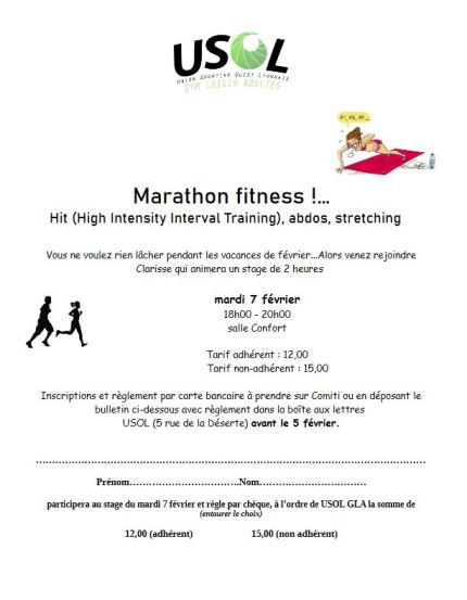 Stage Marathon fitness le mardi 11 avril 2023