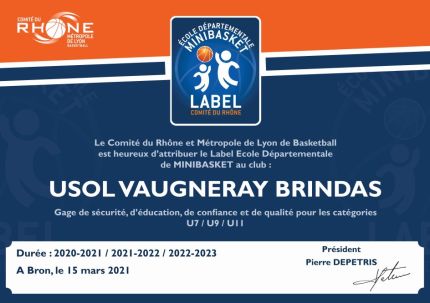 Renouvellement du Label de l'Ecole Départementale de Minibasket