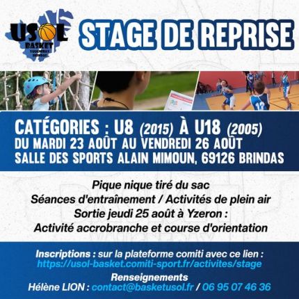 Stage de Basket du 23 au 26 août 2022