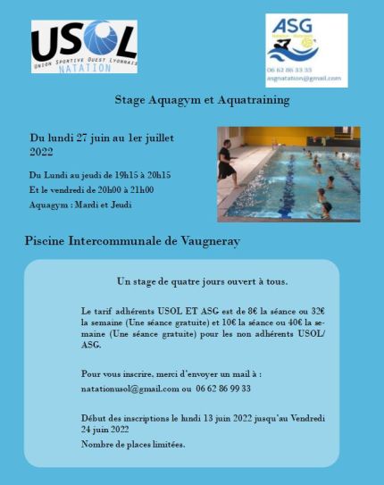 Stage Aquatraining -Aquagym Juin 2022