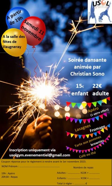 Repas et soirée de la section le 11 novembre à 19h salle des fêtes de vaugneray