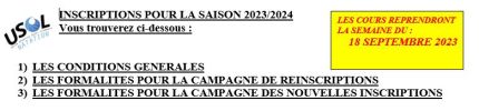 Inscriptions saison 2023-2024