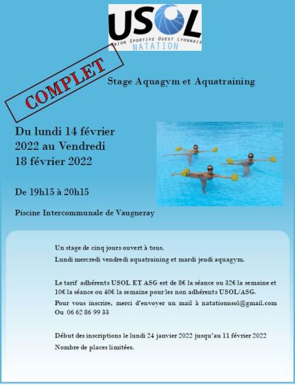 Stage Aquagym Aquatraining fevrier 2022 - COMPLET