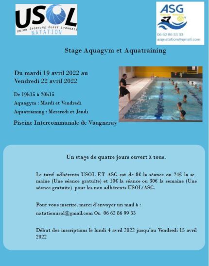 Stage Aquatraining -Aquagym Avril 2022