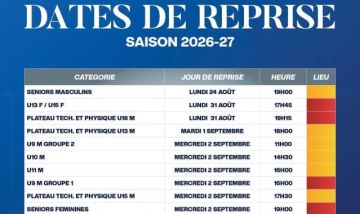 Dates de reprise saison 2026 2027