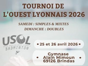 Tournoi de l'USOL Badminton - 26 & 26 avril 2026