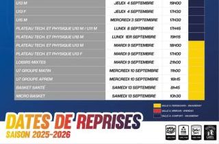 Reprise des cours / horaires des entrainements