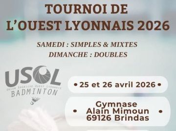 Tournoi de l'USOL Badminton - 26 & 26 avril 2026